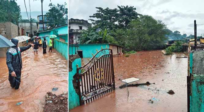 किरंदुल में लगातार हो रही तेज बारिश से नाले का पानी घरों में घुसा